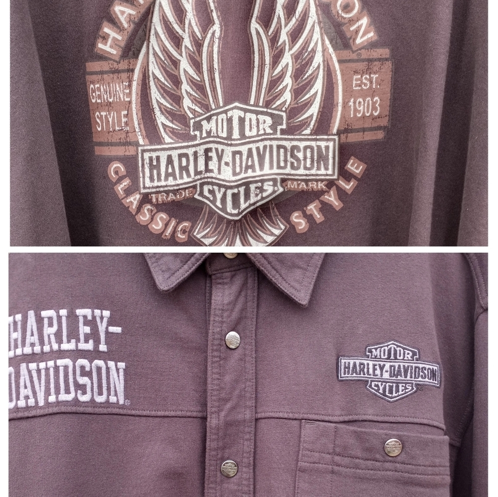 Harley Davidson Embroidered Graphics Snap Long Sleeve Shirt Jacket Men Size 2XL - Picture 1 of 12